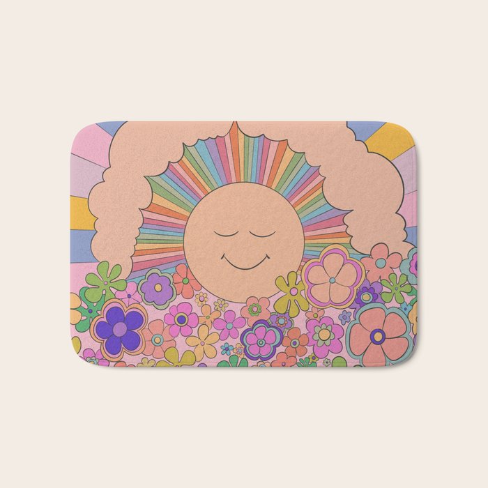 Pastel Retro Hippie Boho Rainbows and Sunshine Poster Bath Mat Gallery Image 1