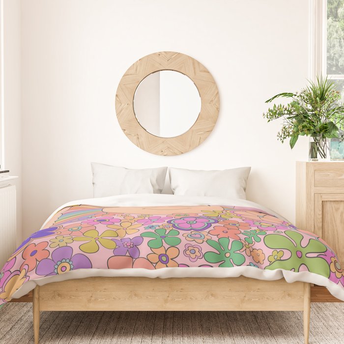 Pastel Retro Hippie Boho Rainbows and Sunshine Poster Duvet Cover Gallery Image 3