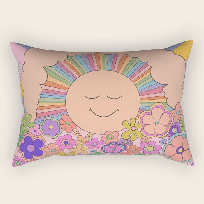 Pastel Retro Hippie Boho Rainbows and Sunshine Poster Rectangular Pillow Gallery Image 1