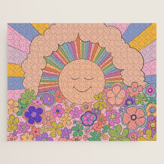 Pastel Retro Hippie Boho Rainbows and Sunshine Poster Jigsaw Puzzle Gallery Image 1