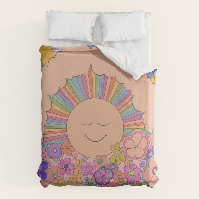 Pastel Retro Hippie Boho Rainbows and Sunshine Poster Duvet Cover Gallery Image 6