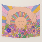Pastel Retro Hippie Boho Rainbows and Sunshine Poster Wall Tapestry Gallery Image 4