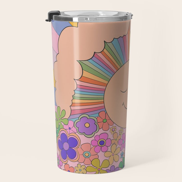 Pastel Retro Hippie Boho Rainbows and Sunshine Poster Travel Mug Gallery Image 3