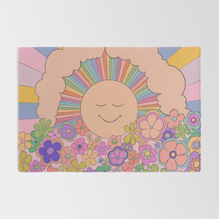Pastel Retro Hippie Boho Rainbows and Sunshine Poster Rug Gallery Image 2