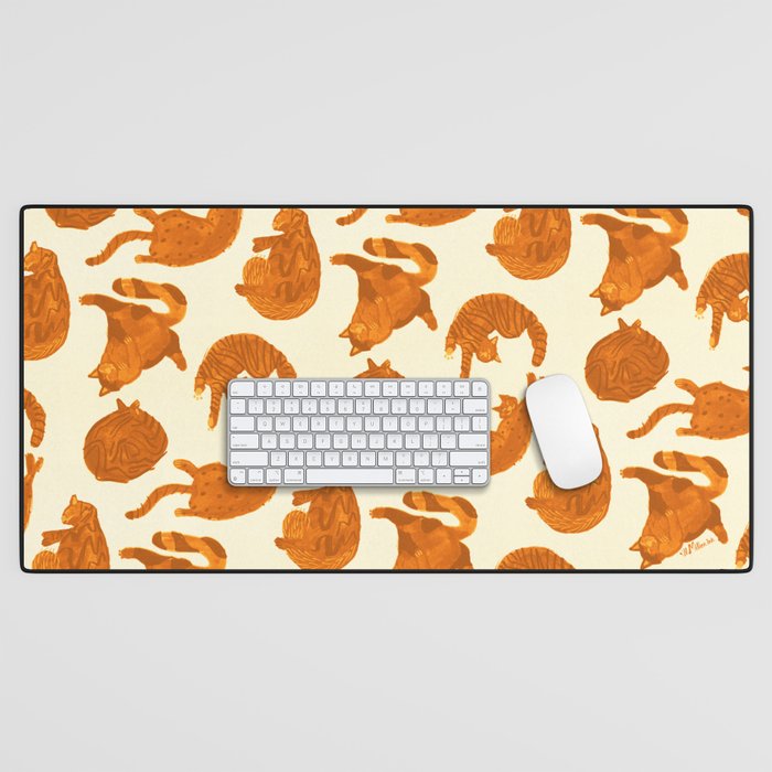 Sleepy Cozy Kitty Cats in Buttercup & Orange Desk Mat Gallery Image 1