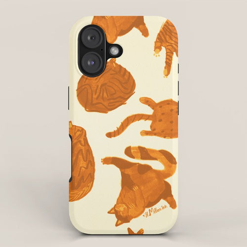 Sleepy Cozy Kitty Cats In Buttercup & Orange Iphone Case Gallery Image 1