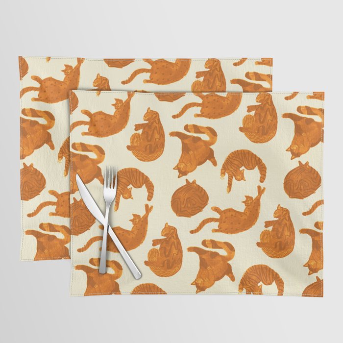Sleepy Cozy Kitty Cats in Buttercup & Orange Placemat Gallery Image 1