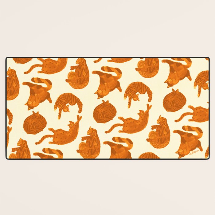 Sleepy Cozy Kitty Cats in Buttercup & Orange Desk Mat Gallery Image 3