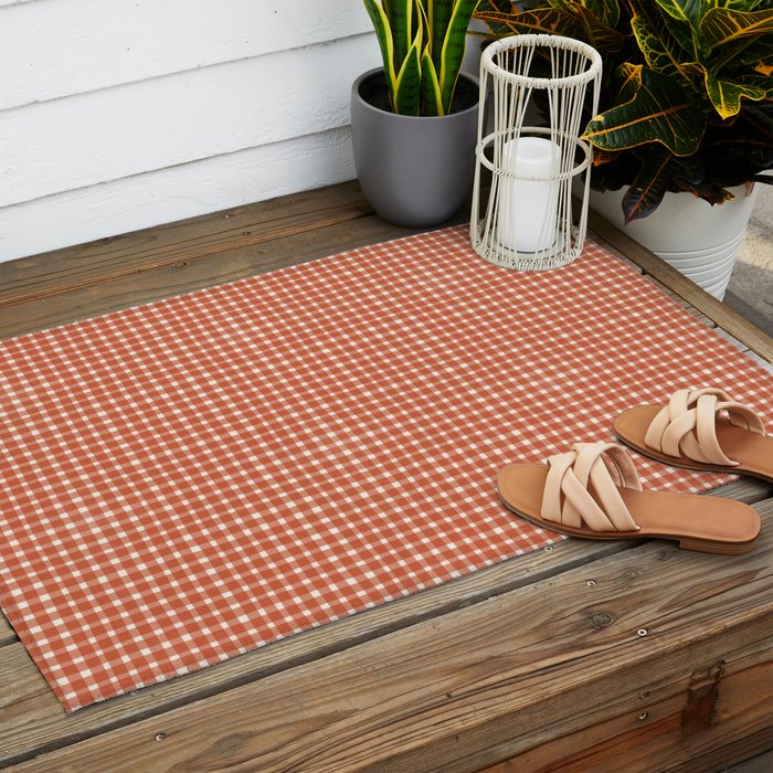 Red White Gingham Check Outdoor Rug Gallery Image 2