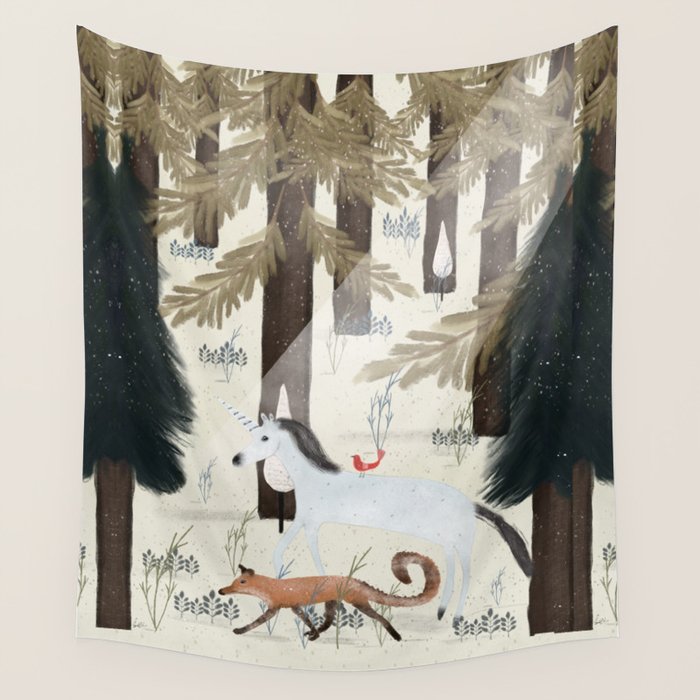 the fox and unicorn Wall Tapestry Gallery Image 4