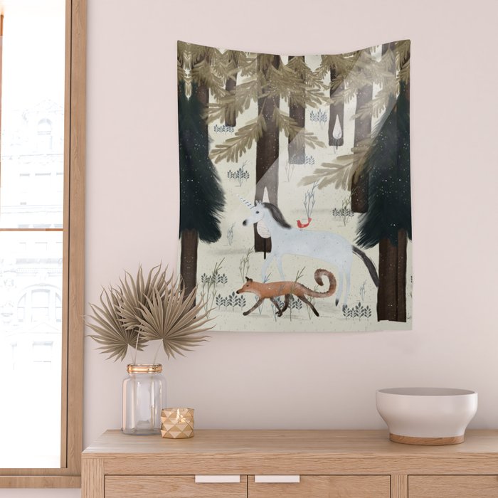 the fox and unicorn Wall Tapestry Gallery Image 2