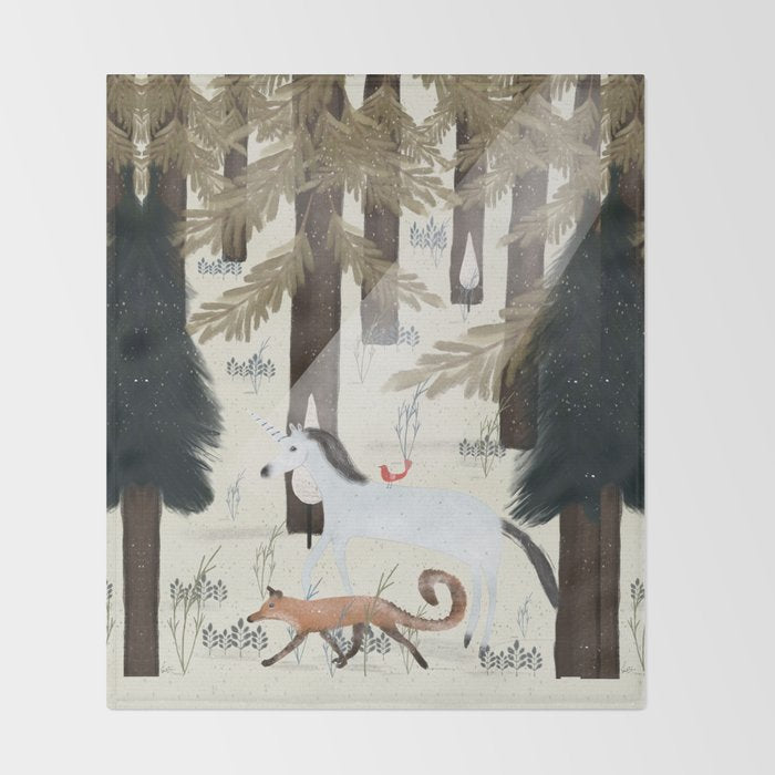 the fox and unicorn Throw Blanket Gallery Image 2