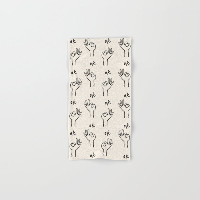 OK sign hand black and white hand drawing Towels Gallery Image 1