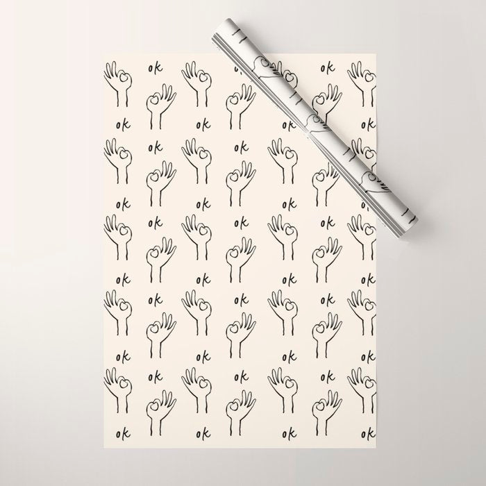 OK sign hand black and white hand drawing Wrapping Paper Gallery Image 1