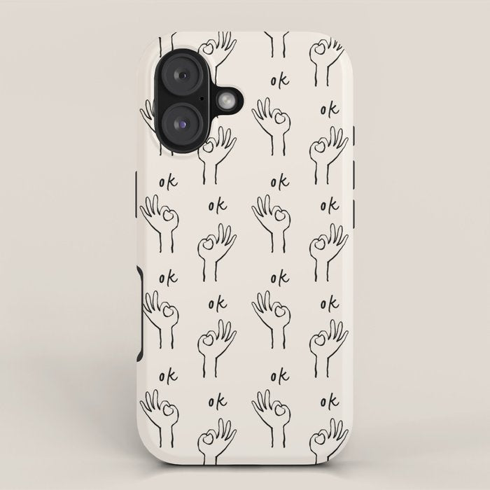 OK sign hand black and white hand drawing iPhone Case Gallery Image 1