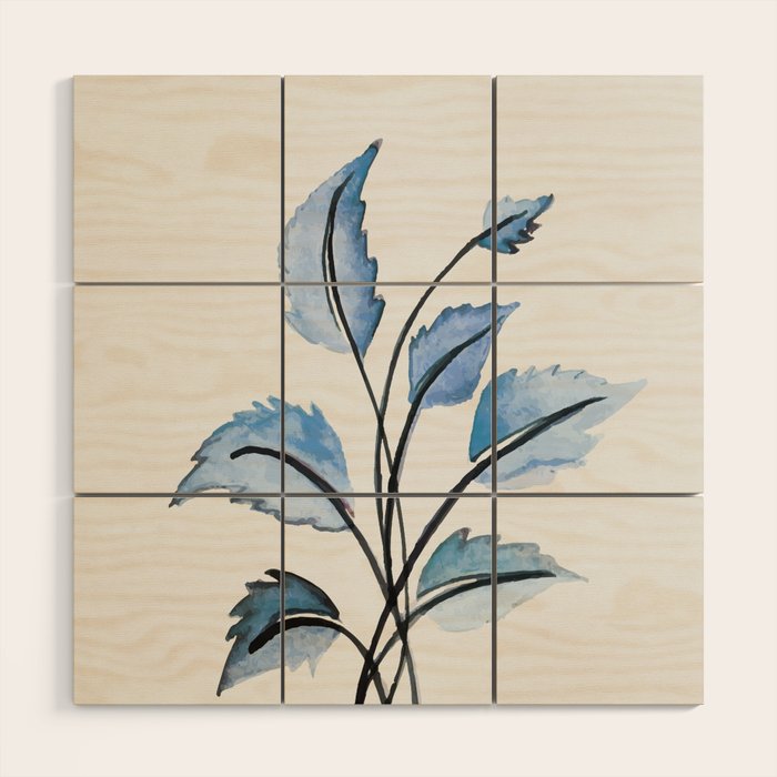 Blue leaves Wood Wall Art Gallery Image 1