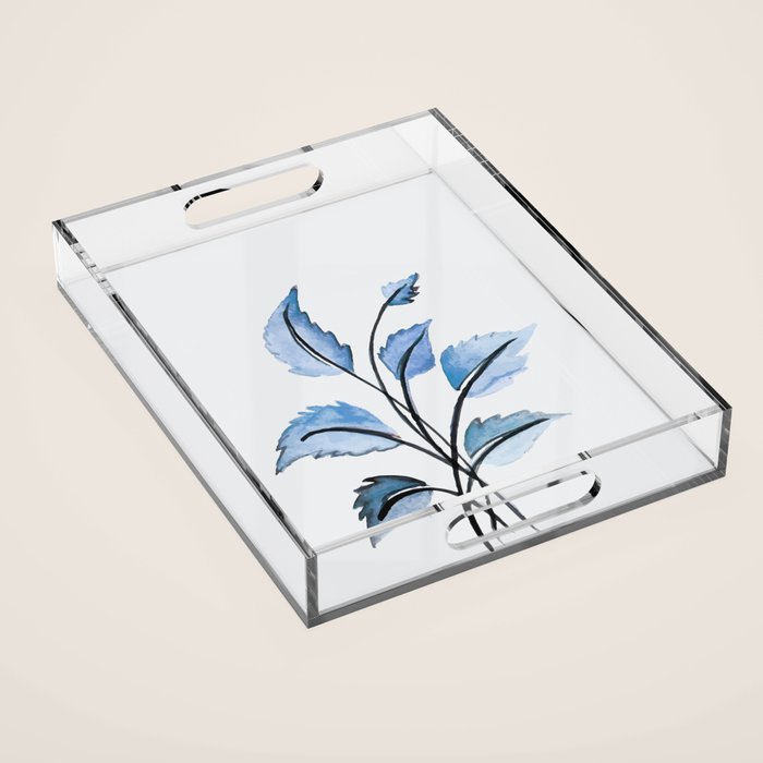 Blue leaves Acrylic Tray Gallery Image 1