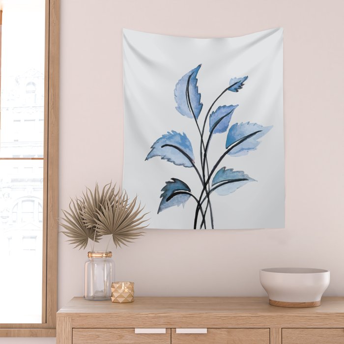 Blue leaves Wall Tapestry Gallery Image 2