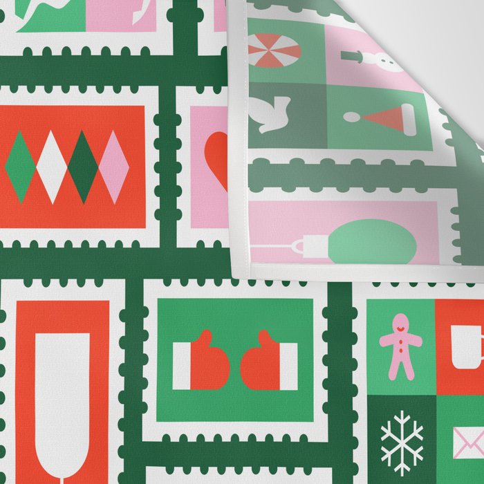 Christmas postage stamp pattern Wall Tapestry Gallery Image 3