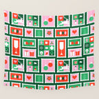 Christmas postage stamp pattern Wall Tapestry Gallery Image 4