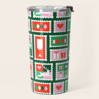 Christmas postage stamp pattern Travel Mug Gallery Image 2