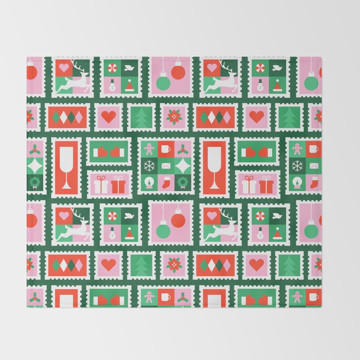 Christmas postage stamp pattern Throw Blanket Gallery Image 2