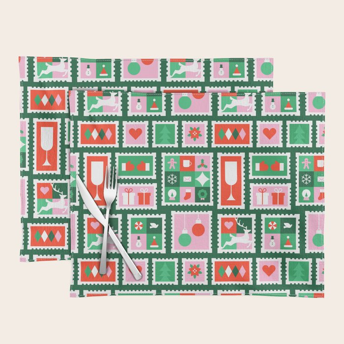 Christmas postage stamp pattern Placemat Gallery Image 1