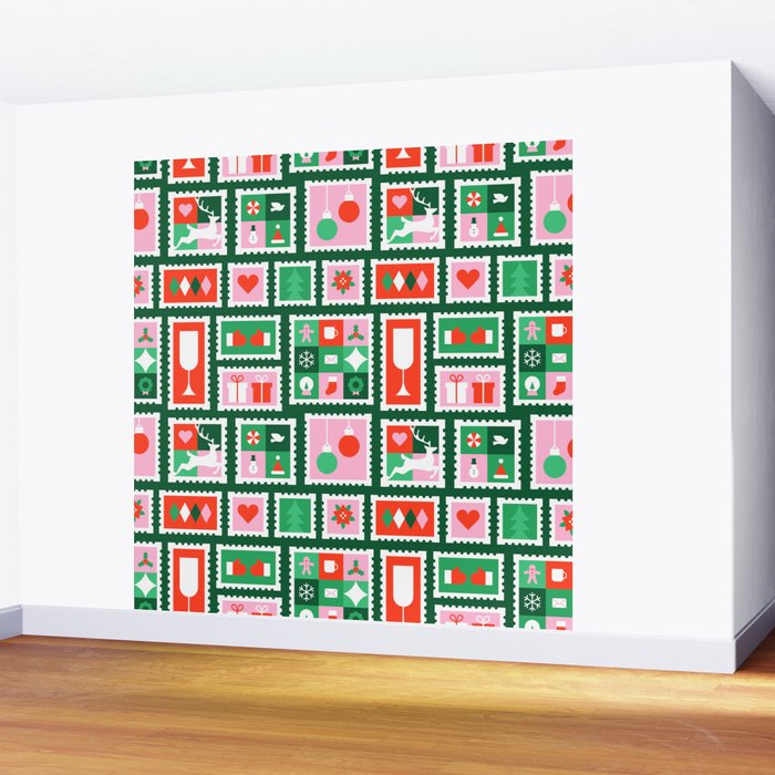 Christmas postage stamp pattern Wall Mural Gallery Image 2