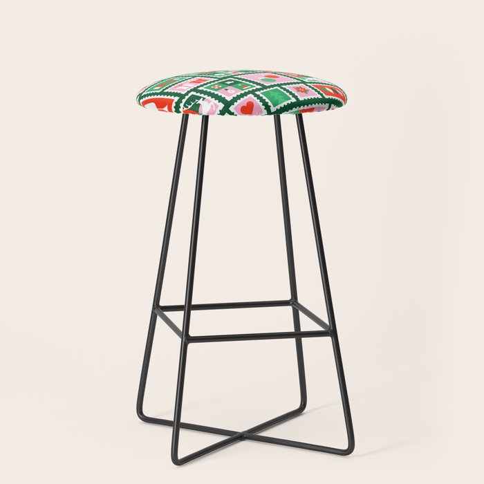 Christmas postage stamp pattern Stool Gallery Image 1