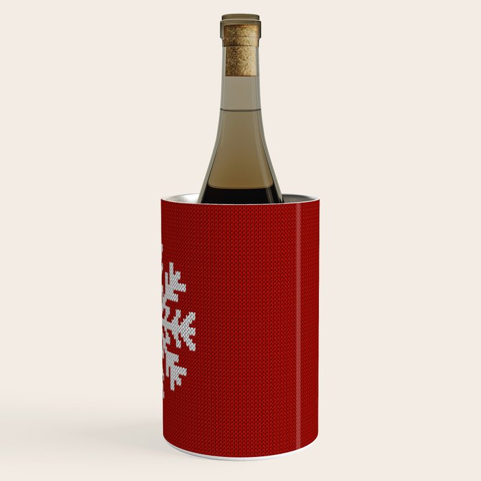 Classic Red Christmas white snowflake knit Wine Chiller Gallery Image 3