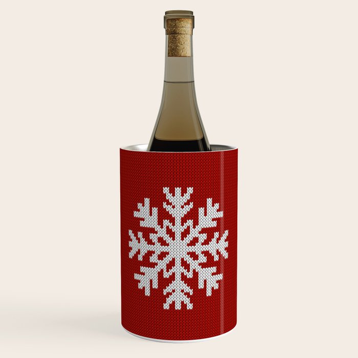 Classic Red Christmas white snowflake knit Wine Chiller Gallery Image 1