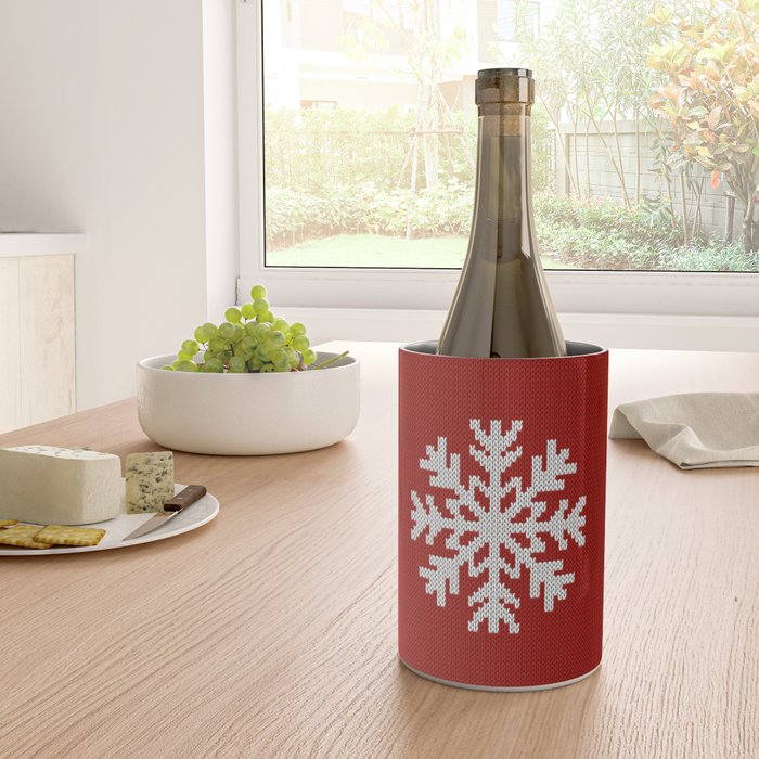 Classic Red Christmas white snowflake knit Wine Chiller Gallery Image 4
