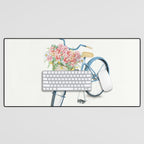 Blue Bicycle with Flowers in Basket Desk Mat Gallery Image 1