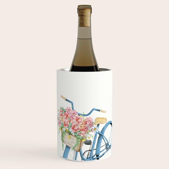 Blue Bicycle with Flowers in Basket Wine Chiller Gallery Image 1