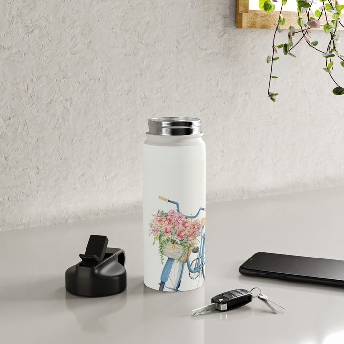 Blue Bicycle with Flowers in Basket Water Bottle Gallery Image 5