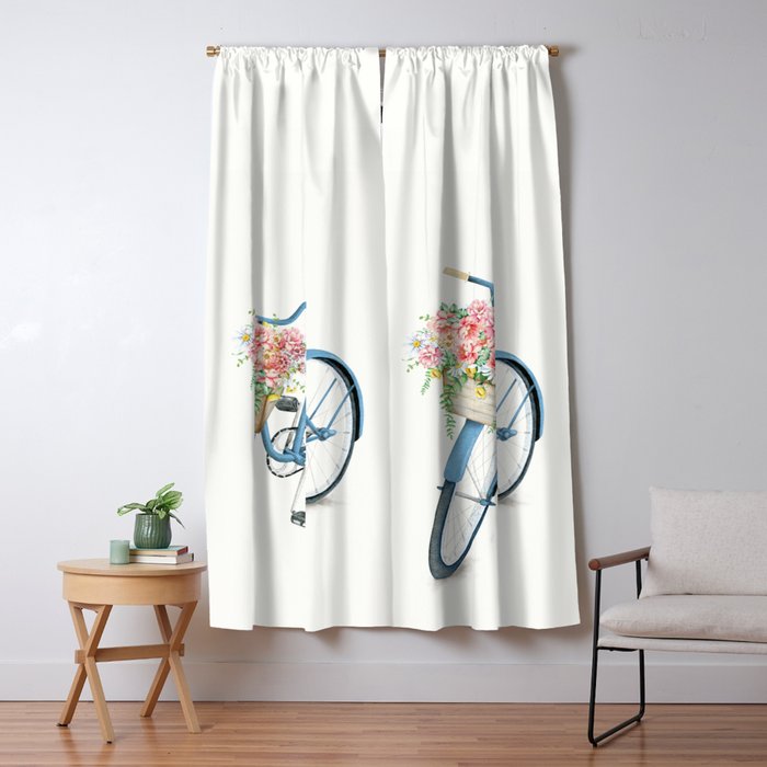 Blue Bicycle with Flowers in Basket Window Curtain Gallery Image 5