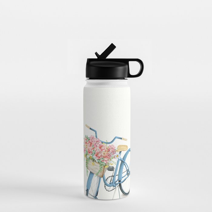 Blue Bicycle with Flowers in Basket Water Bottle Gallery Image 1