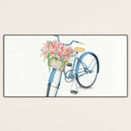 Blue Bicycle with Flowers in Basket Desk Mat Gallery Image 3