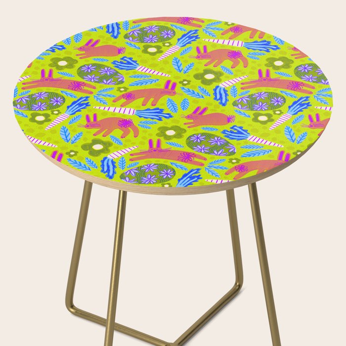 Happy Colorful Rabbits & Decorative Eggs in Chartreuse & Pink Side Table Gallery Image 2