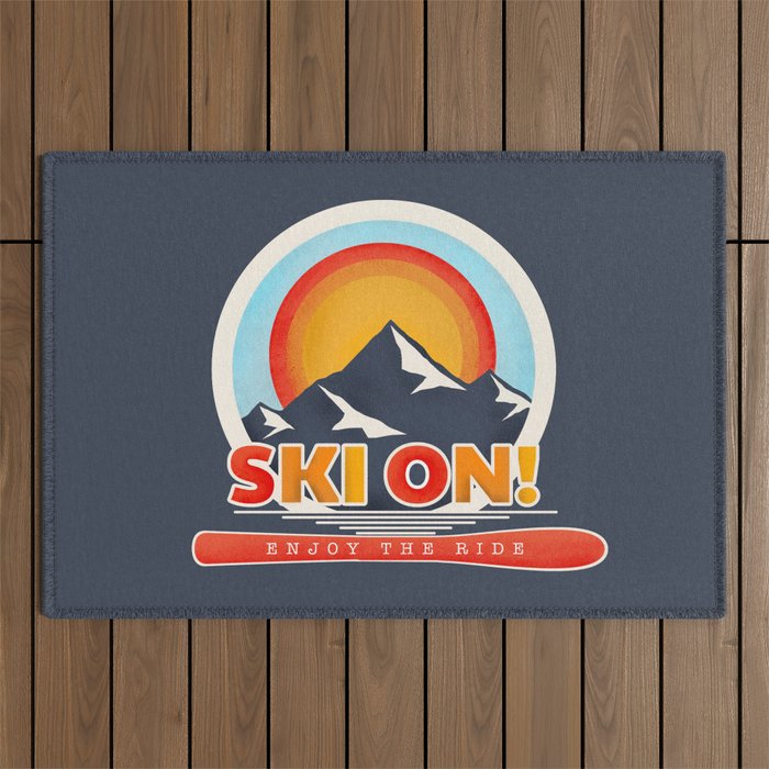 SKI ON! retro badge Outdoor Rug Gallery Image 1