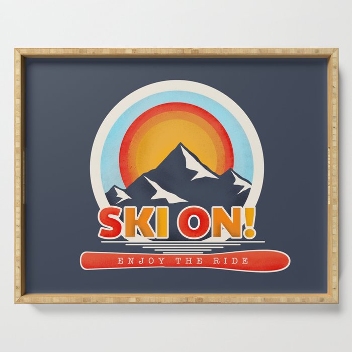 SKI ON! retro badge Serving Tray Gallery Image 1