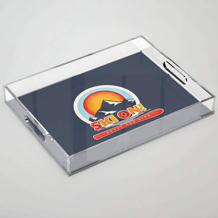 SKI ON! retro badge Acrylic Tray Gallery Image 1