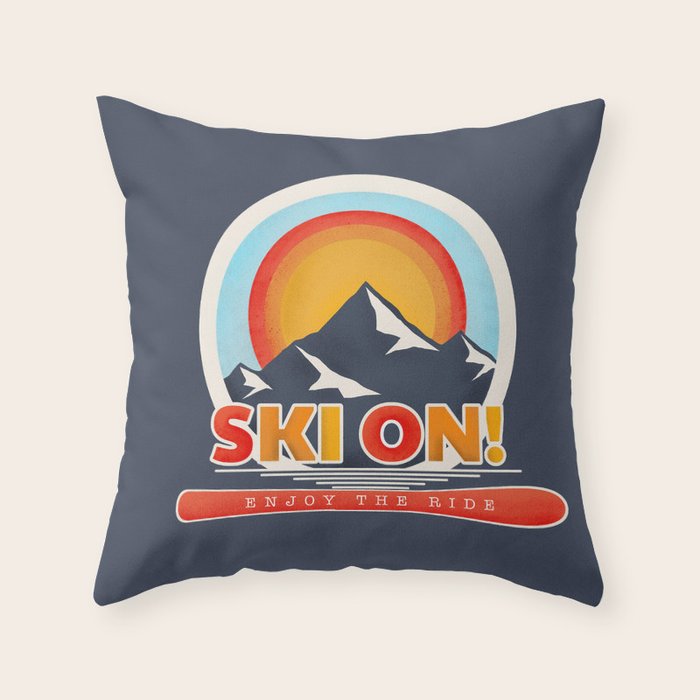 SKI ON! retro badge Throw Pillow Gallery Image 6