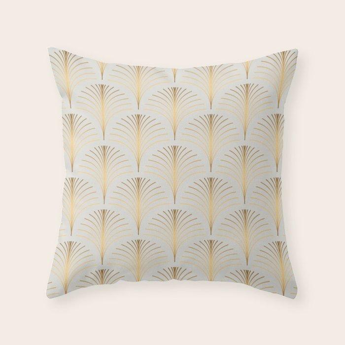 Golden Fan Leaf Art Deco Throw Pillow Gallery Image 6