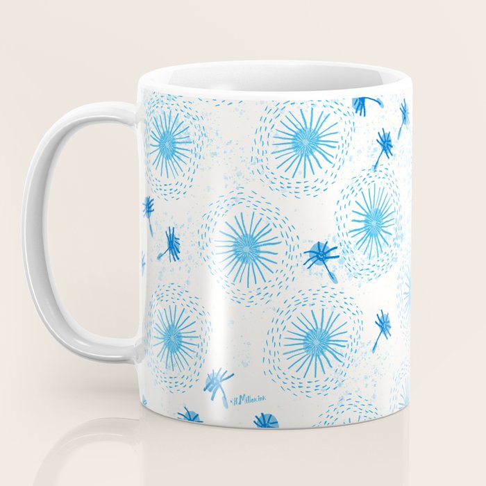 Make A Wish Dandelion Pattern in Sky Blue & Off White Coffee Mug Gallery Image 3