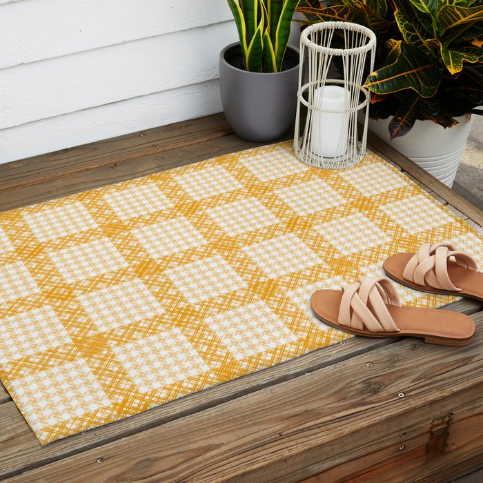 Woven Checkerboard (Yellow) Outdoor Rug Gallery Image 2