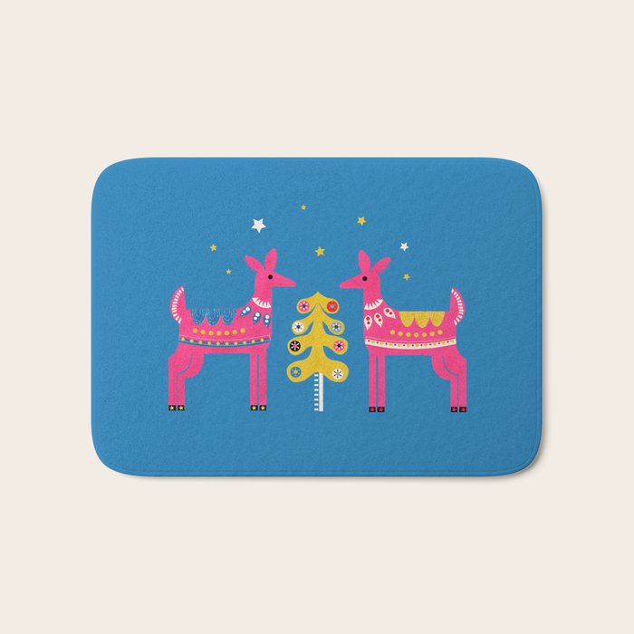 Festive Deers In Hot Pink Bath Mat Gallery Image 1