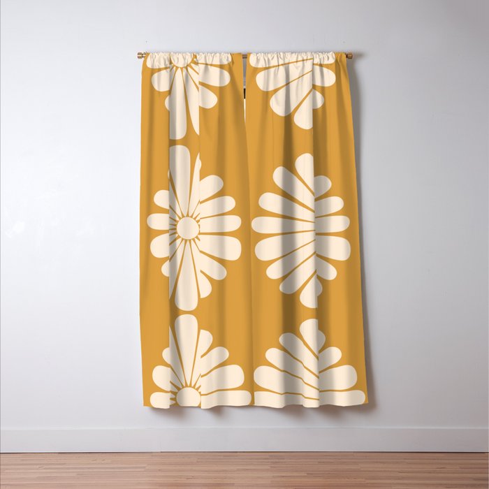 Retro Daisy Abstract XVIII Golden Orange Bold Floral Window Curtain Gallery Image 3