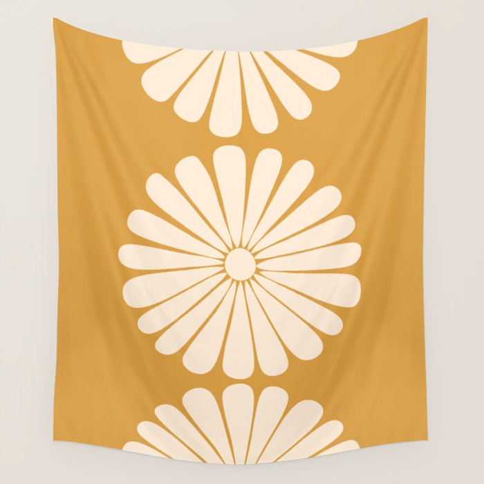 Retro Daisy Abstract XVIII Golden Orange Bold Floral Wall Tapestry Gallery Image 1