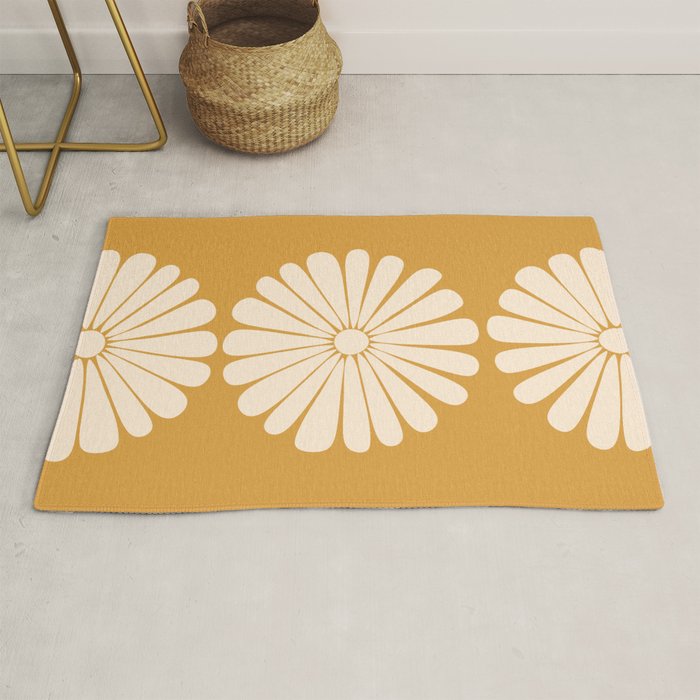 Retro Daisy Abstract XVIII Golden Orange Bold Floral Rug Gallery Image 1